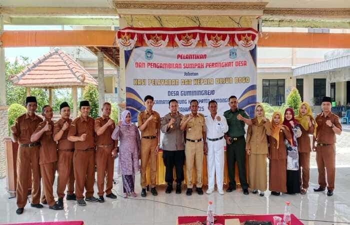 Pelantikan Perangkat Desa Guminingrejo Dorong Layanan Publik , Kapolsek Tikung :  Lebih Profesional